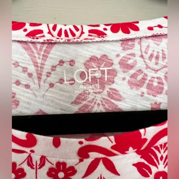 LOFT  Red and White Patterned Women's cotton Top - Picture 4 of 5